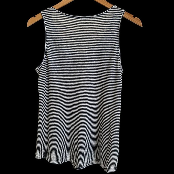 Eileen Fisher size XS 100% Organic Linen Navy Striped Tank Top Shirt Lagenlook - Picture 2 of 4